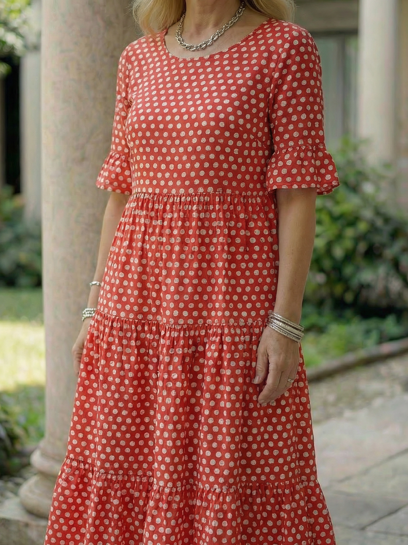 Arlo | Polka Dot Tiered Midi Dress Short Sleeve - view 9
