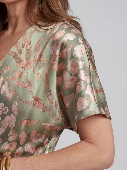 Coralie | Abstract Print V Neck Twist Waist Midi Dress - view 2