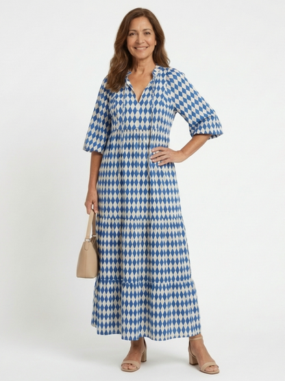 Elodie | Diamond Print Tiered Midi Dress - view 2