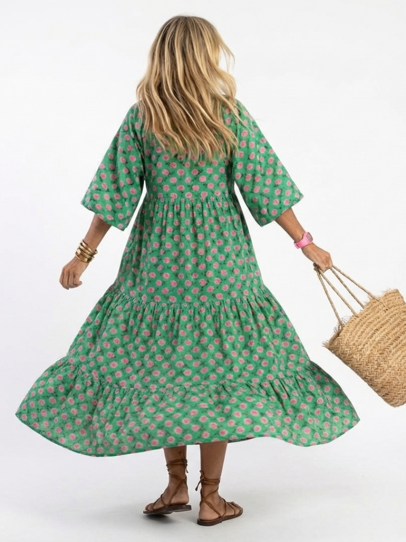 Fiora | Floral Print V Neck Tiered Midi Dress - view 3