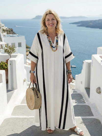 Elvienne | Short Sleeve Color Block Striped Maxi Dress - view 3