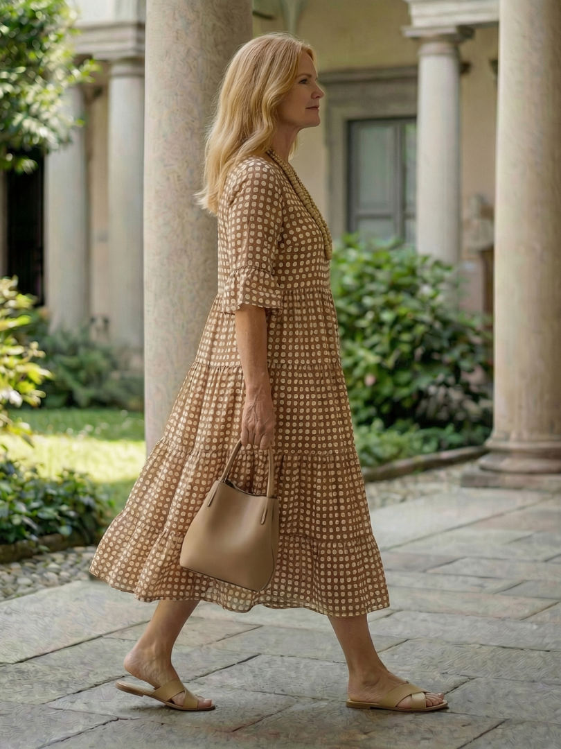 Arlo | Polka Dot Tiered Midi Dress Short Sleeve - view 3