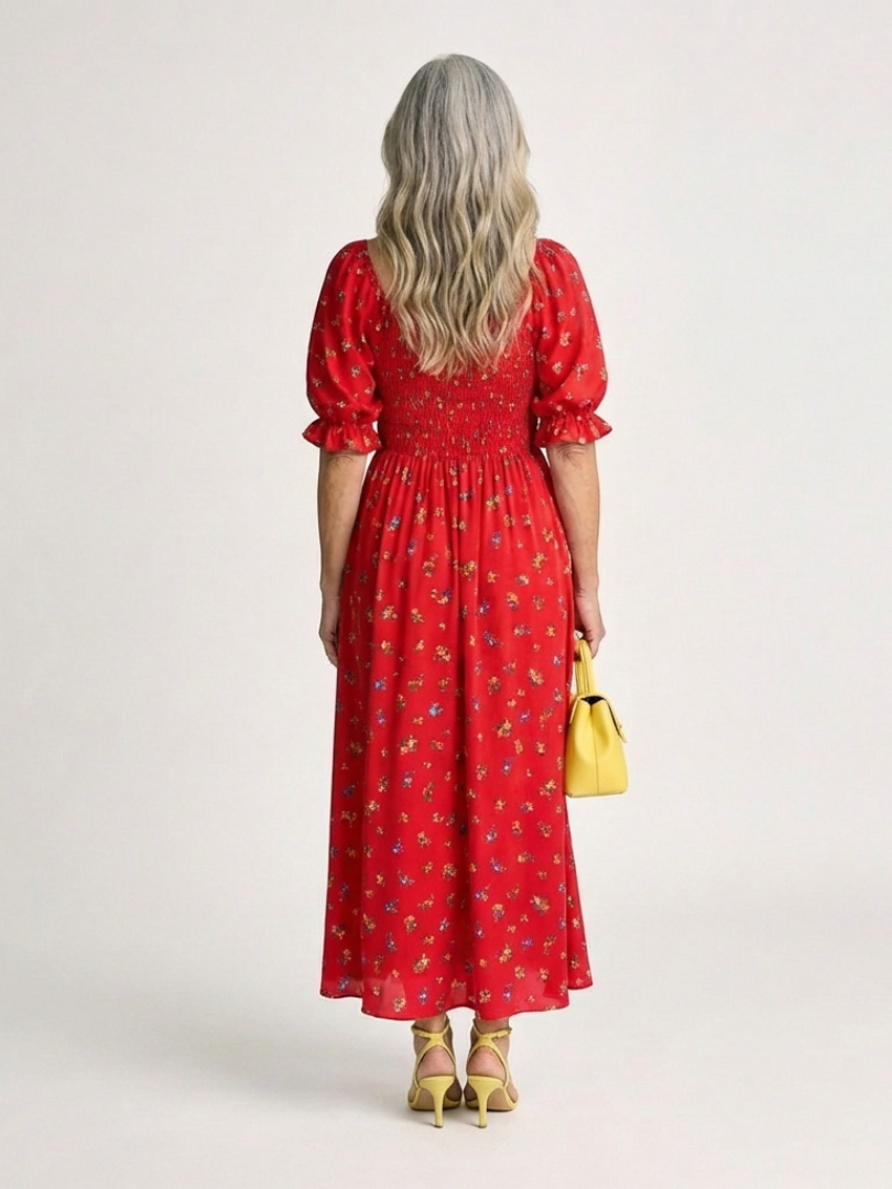 Delphine | Square Neck Floral Puff Sleeve Midi Dress - view 4