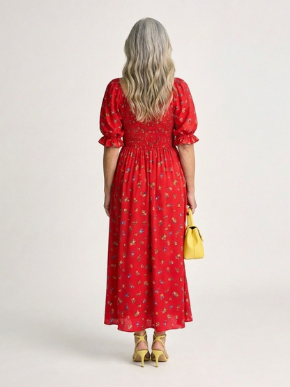 Delphine | Square Neck Floral Puff Sleeve Midi Dress - view 4