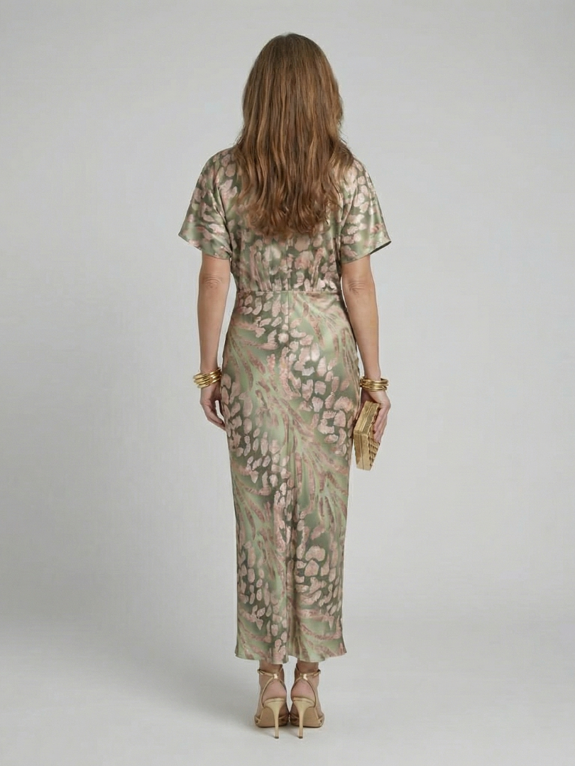 Coralie | Abstract Print V Neck Twist Waist Midi Dress - view 3