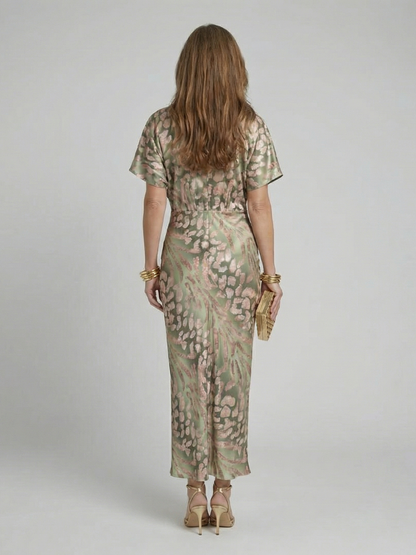 Coralie | Abstract Print V Neck Twist Waist Midi Dress - view 3
