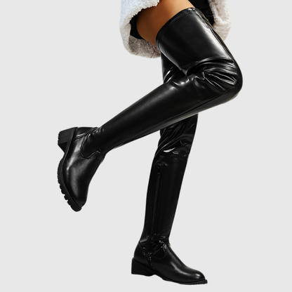 Fenisse | Chunky Heel Thigh-High Leather Boots - view 3