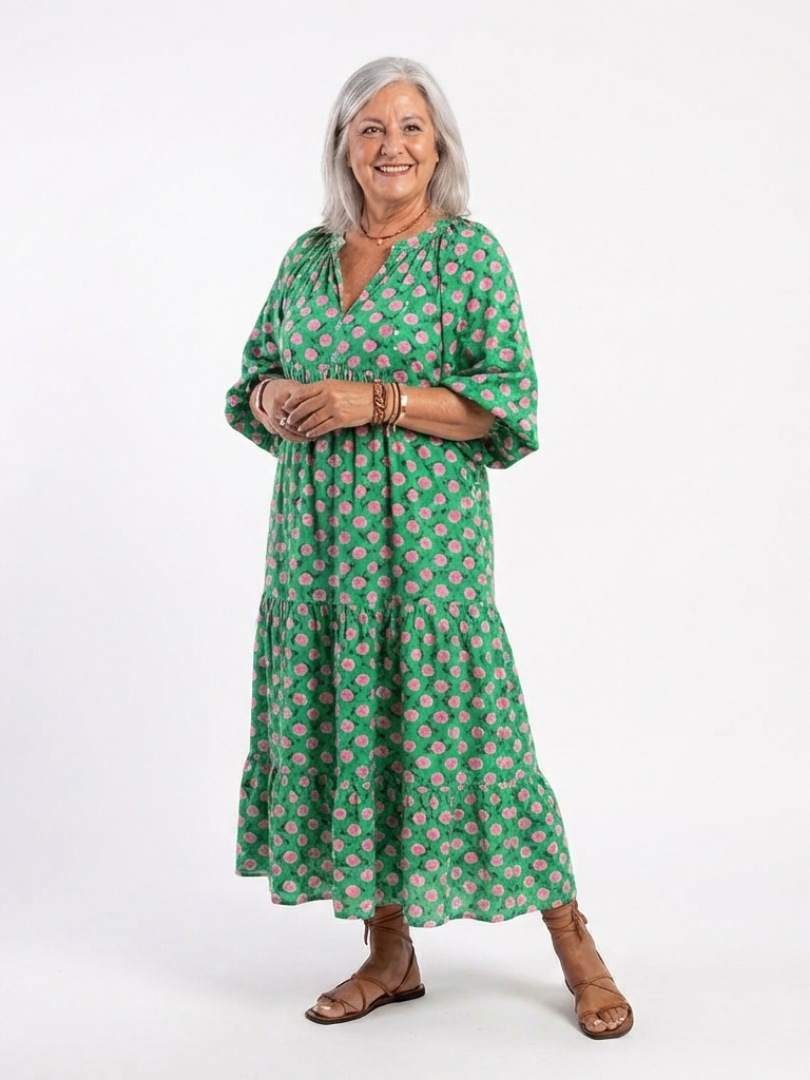 Fiora | Floral Print V Neck Tiered Midi Dress - view 4