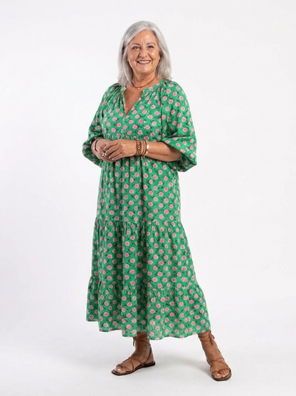 Fiora | Floral Print V Neck Tiered Midi Dress - view 4