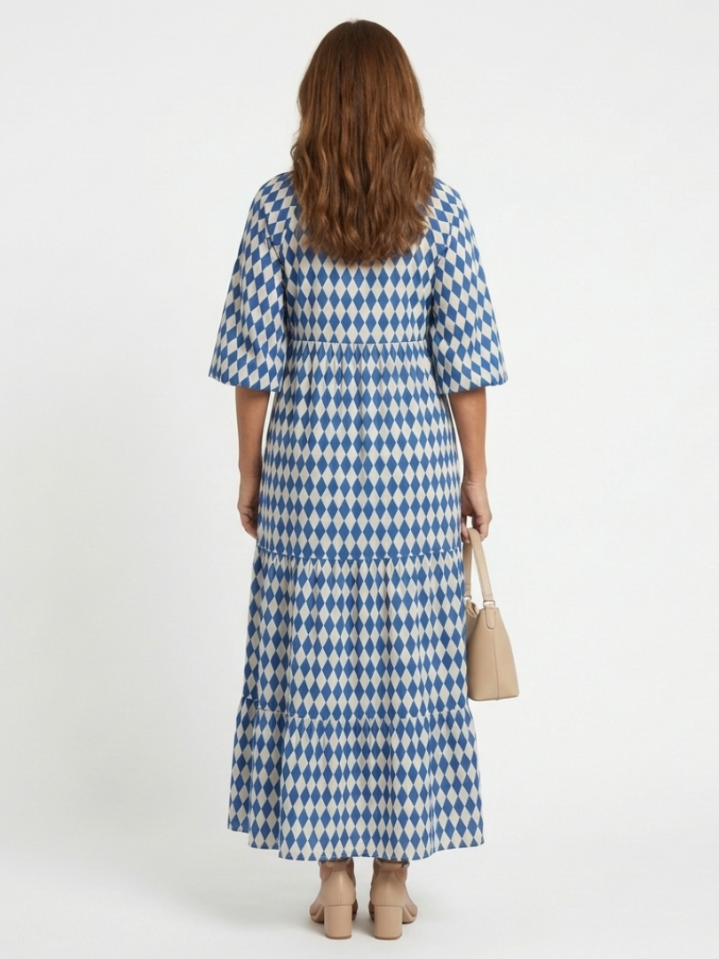 Elodie | Diamond Print Tiered Midi Dress - view 5
