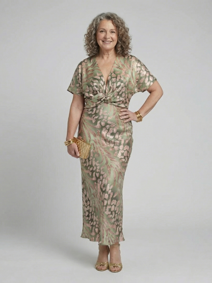Coralie | Abstract Print V Neck Twist Waist Midi Dress - view 4