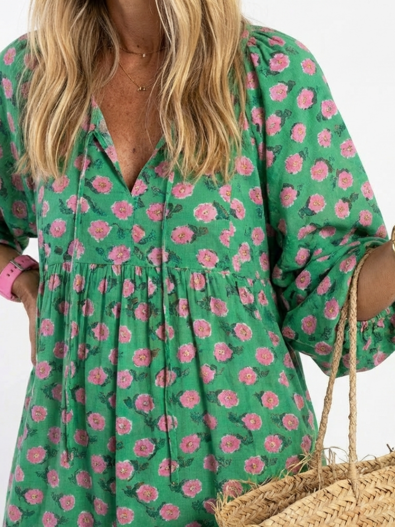 Fiora | Floral Print V Neck Tiered Midi Dress - view 2