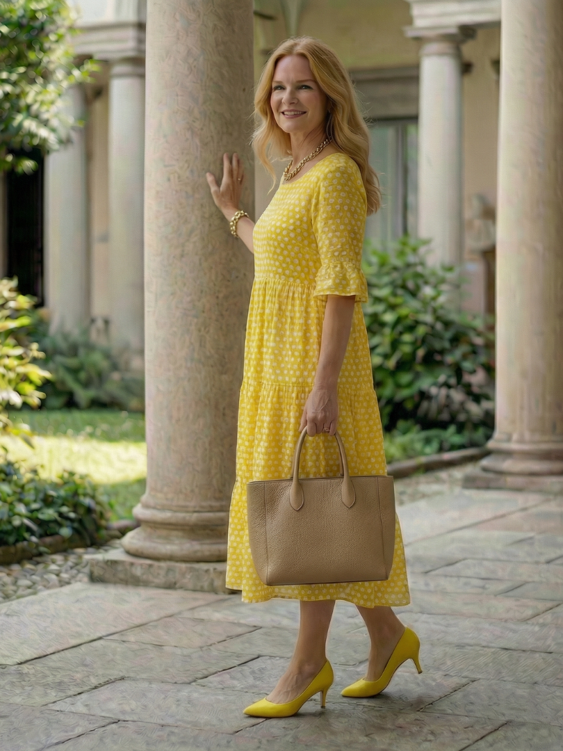 Arlo | Polka Dot Tiered Midi Dress Short Sleeve - view 6
