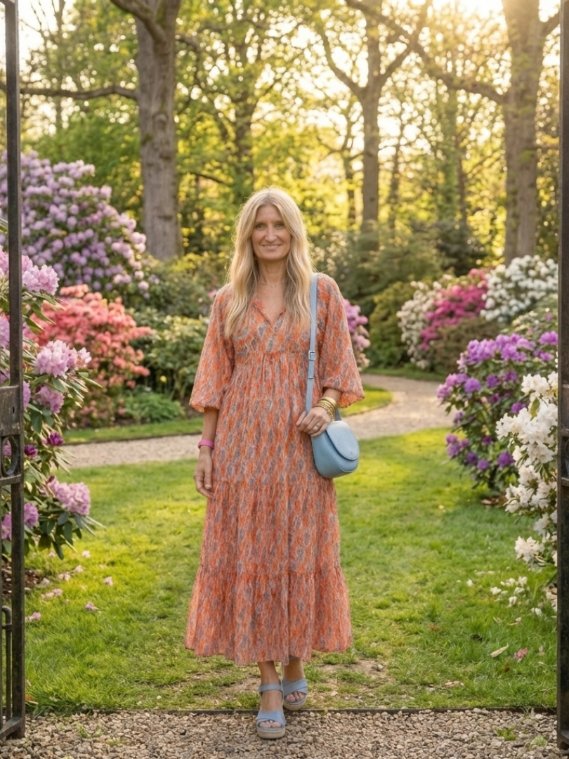 Amara | Geometric Print V Neck Tiered Midi Dress - view 7