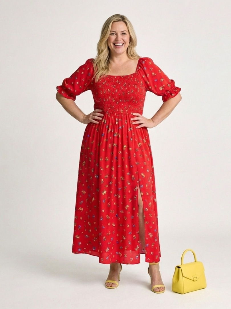 Delphine | Square Neck Floral Puff Sleeve Midi Dress - view 5