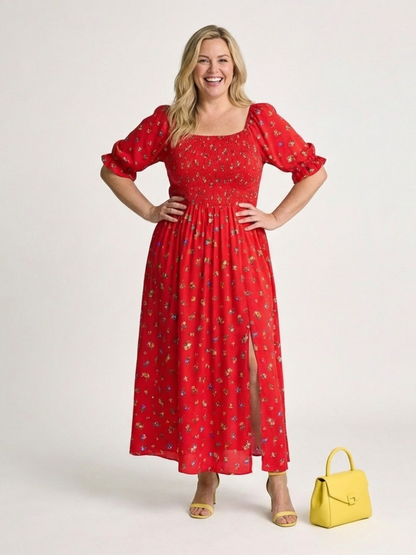 Delphine | Square Neck Floral Puff Sleeve Midi Dress - view 5