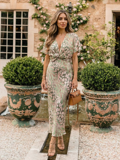 Coralie | Abstract Print V Neck Twist Waist Midi Dress - view 5