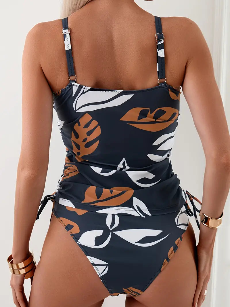 Isla | Tropical Leaf Print Tankini Set - view 2
