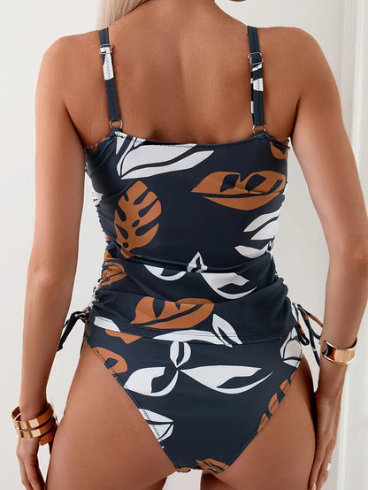 Isla | Tropical Leaf Print Tankini Set - view 2