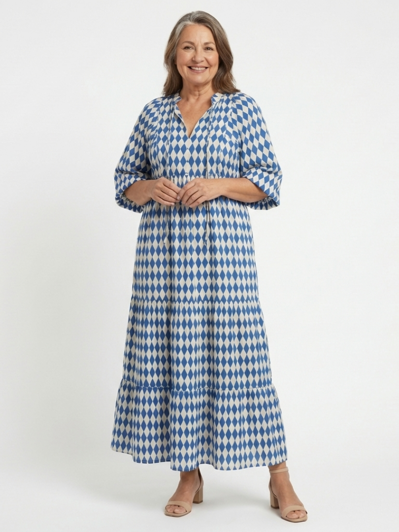 Elodie | Diamond Print Tiered Midi Dress - view 6