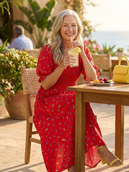 Delphine | Square Neck Floral Puff Sleeve Midi Dress - view 6
