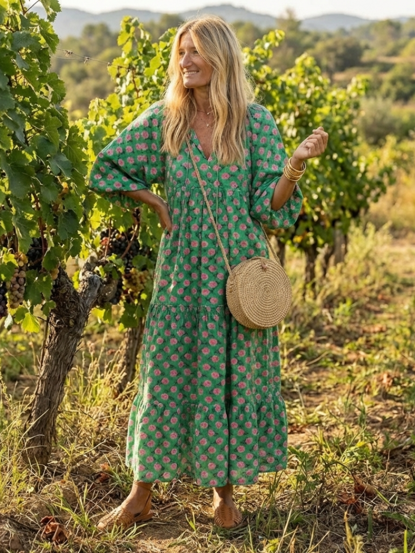 Fiora | Floral Print V Neck Tiered Midi Dress - view 5