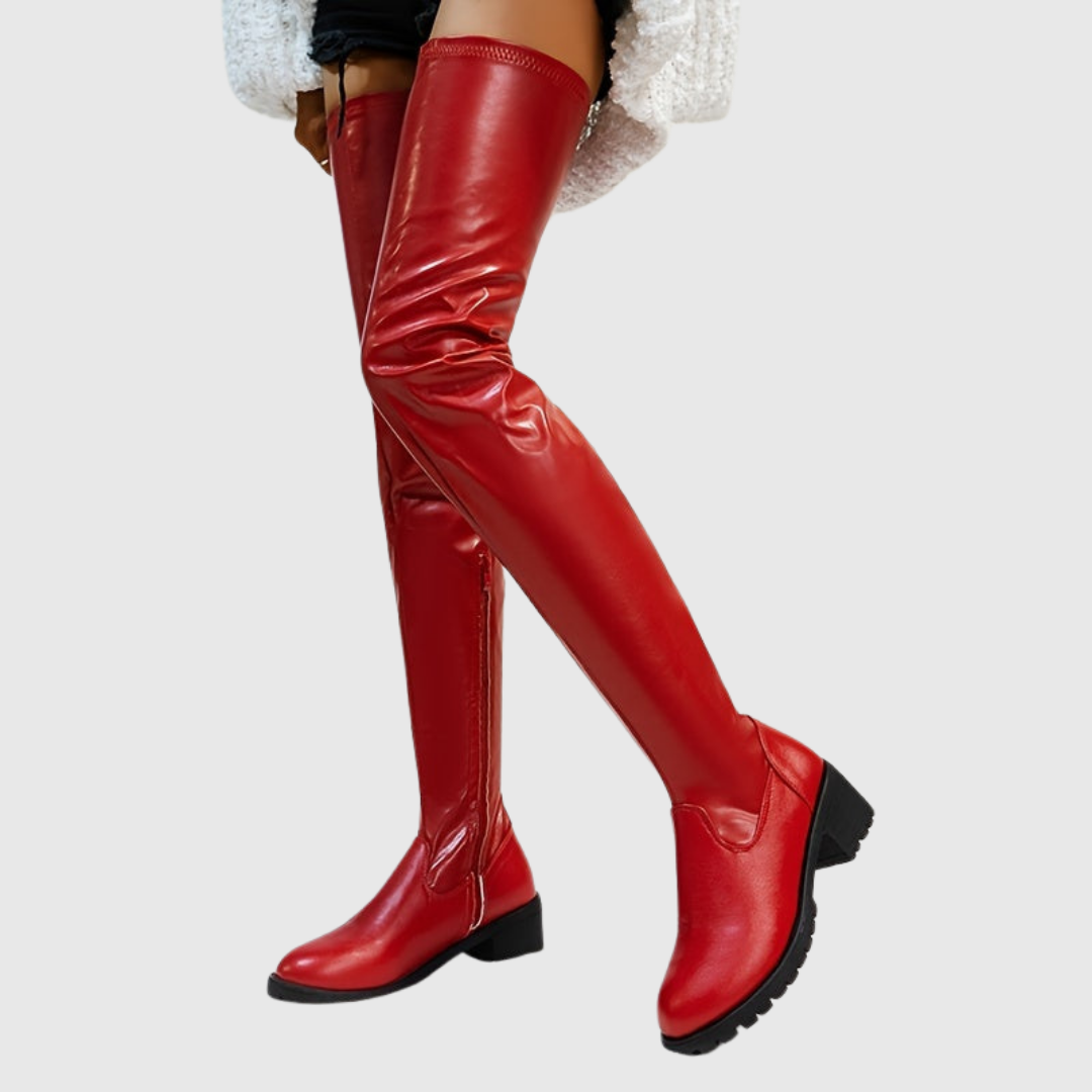 Fenisse | Chunky Heel Thigh-High Leather Boots - view 5