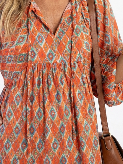 Amara | Geometric Print V Neck Tiered Midi Dress - view 3