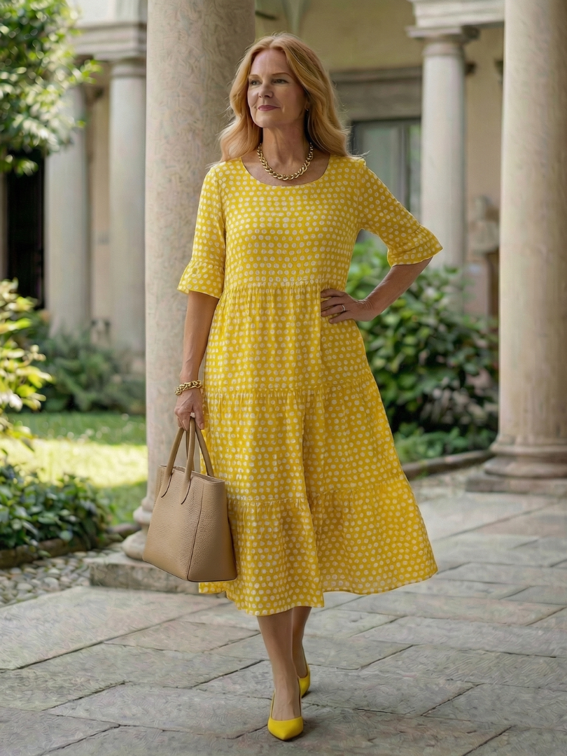 Arlo | Polka Dot Tiered Midi Dress Short Sleeve - view 11