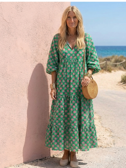 Fiora | Floral Print V Neck Tiered Midi Dress - view 6