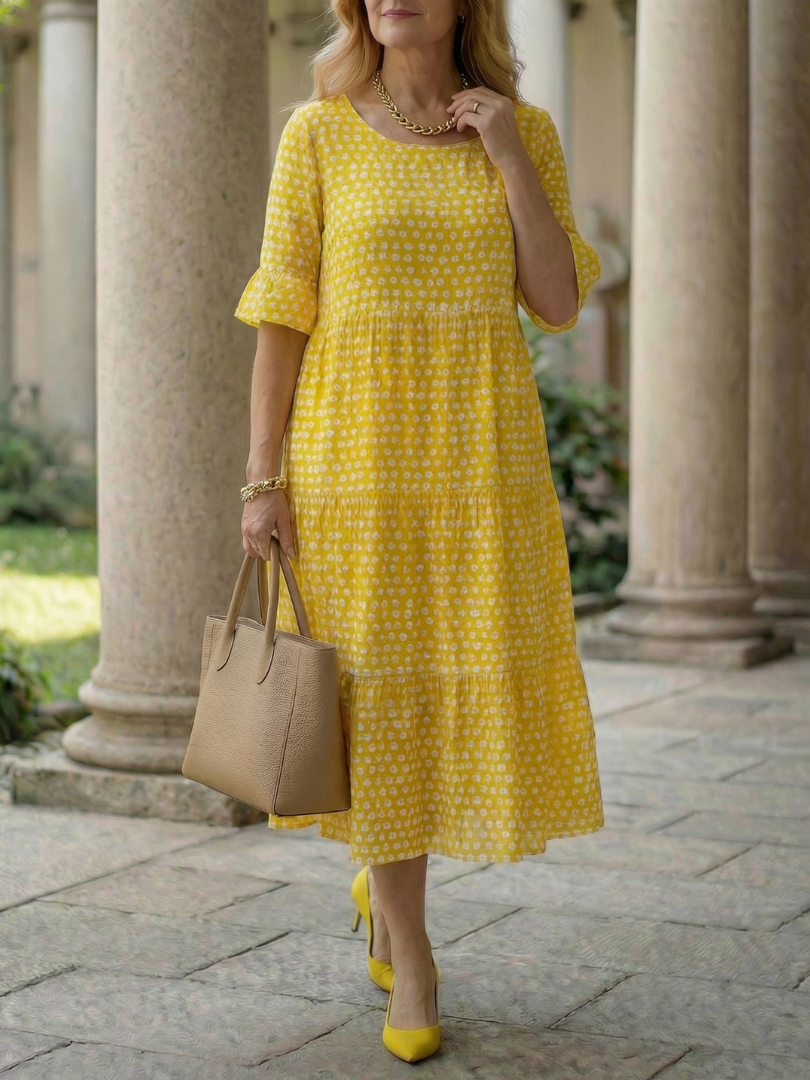 Arlo | Polka Dot Tiered Midi Dress Short Sleeve - view 5