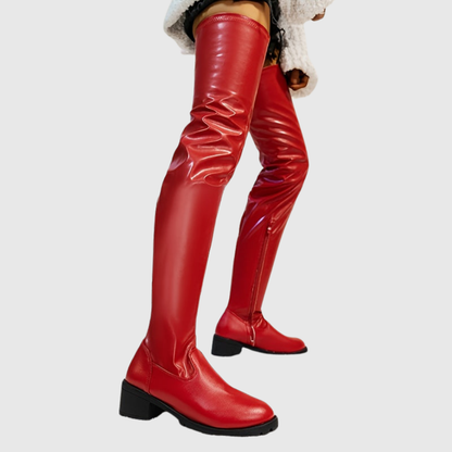 Fenisse | Chunky Heel Thigh-High Leather Boots - view 6