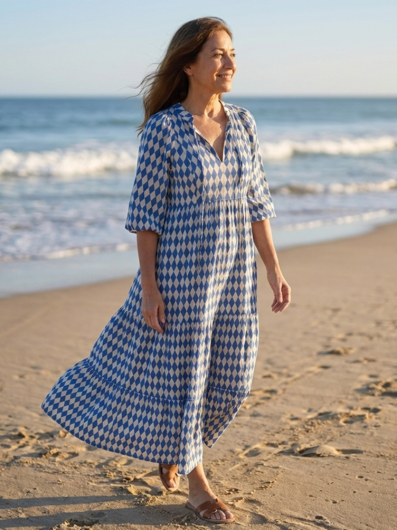 Elodie | Diamond Print Tiered Midi Dress - view 8