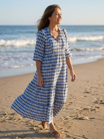 Elodie | Diamond Print Tiered Midi Dress - view 8