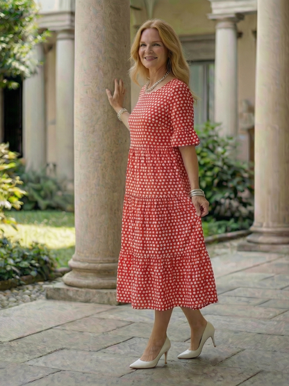 Arlo | Polka Dot Tiered Midi Dress Short Sleeve - view 12