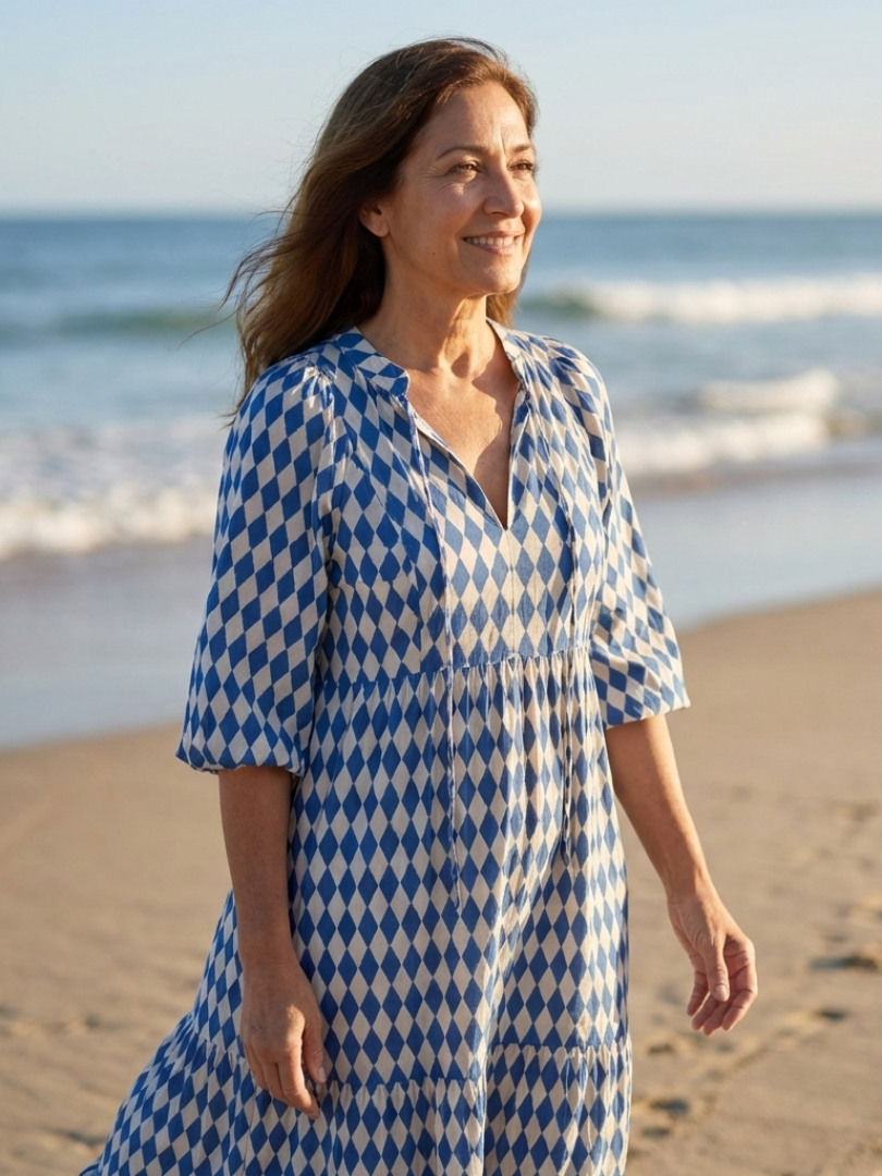Elodie | Diamond Print Tiered Midi Dress - view 9