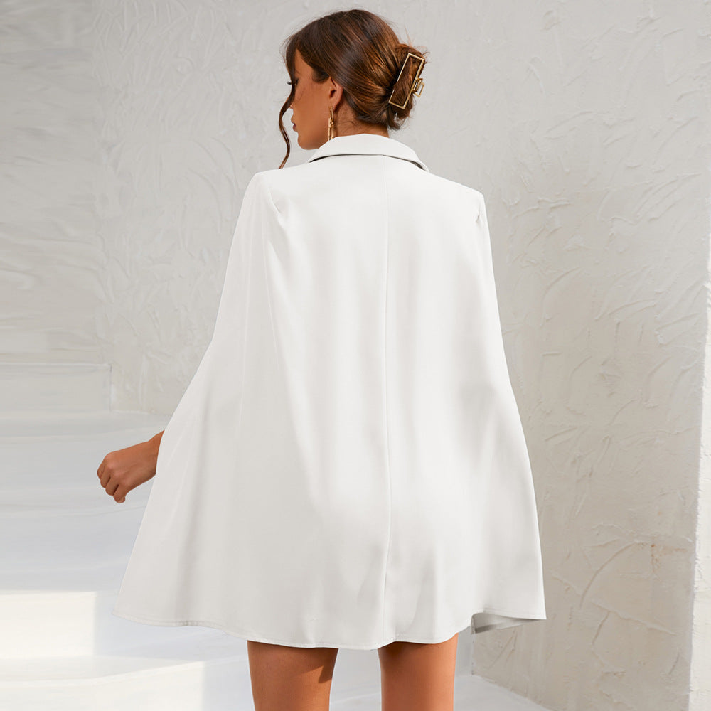 Cape Blazer Mini Dress with Belt and Gold Button Detail - view 8
