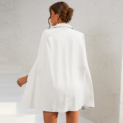 Cape Blazer Mini Dress with Belt and Gold Button Detail - view 8