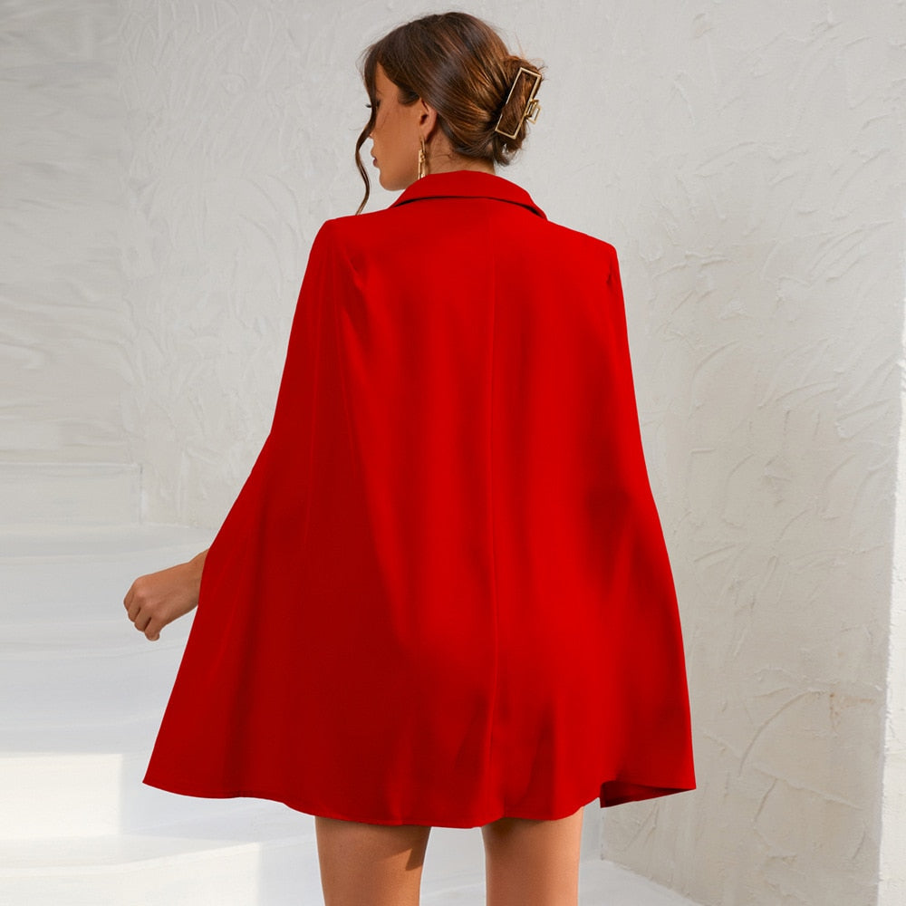 Cape Blazer Mini Dress with Belt and Gold Button Detail - view 12
