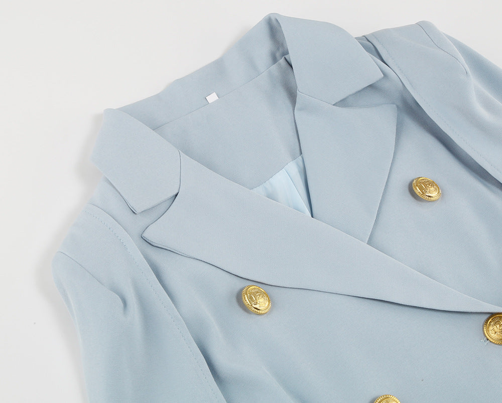 Cape Blazer Mini Dress with Belt and Gold Button Detail - view 17