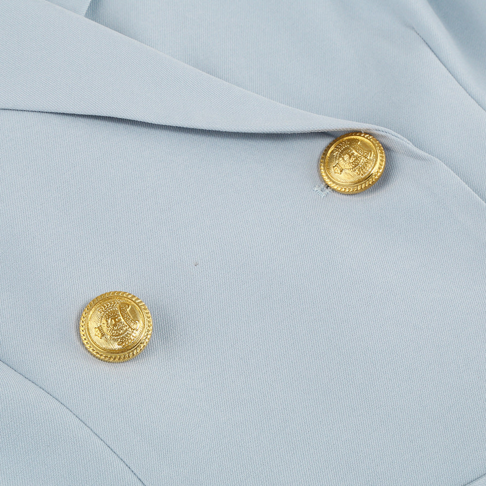 Cape Blazer Mini Dress with Belt and Gold Button Detail - view 18