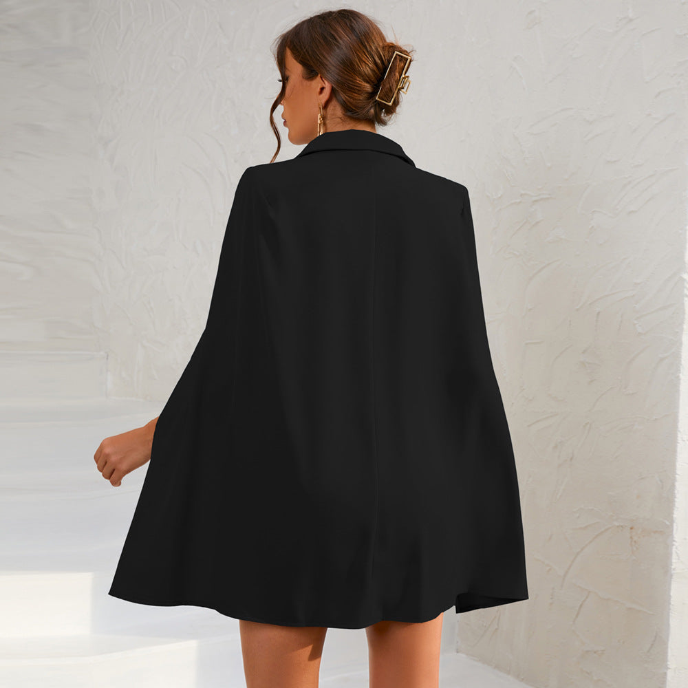 Cape Blazer Mini Dress with Belt and Gold Button Detail - view 4