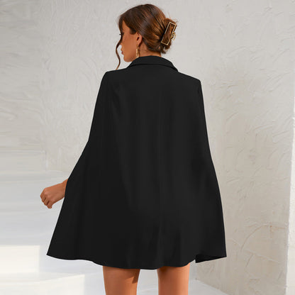 Cape Blazer Mini Dress with Belt and Gold Button Detail - view 4