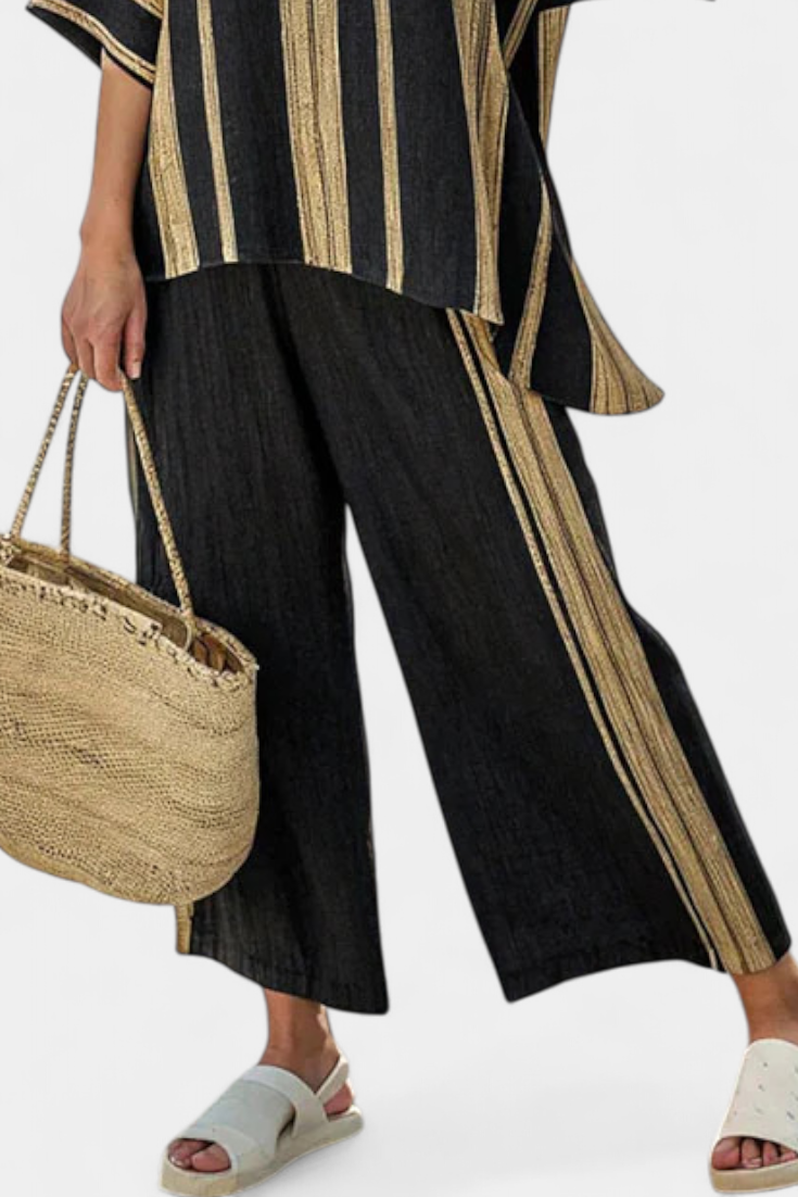 Calden | Comfortable Oversized Striped Top & Relaxed Linen Pants - view 2