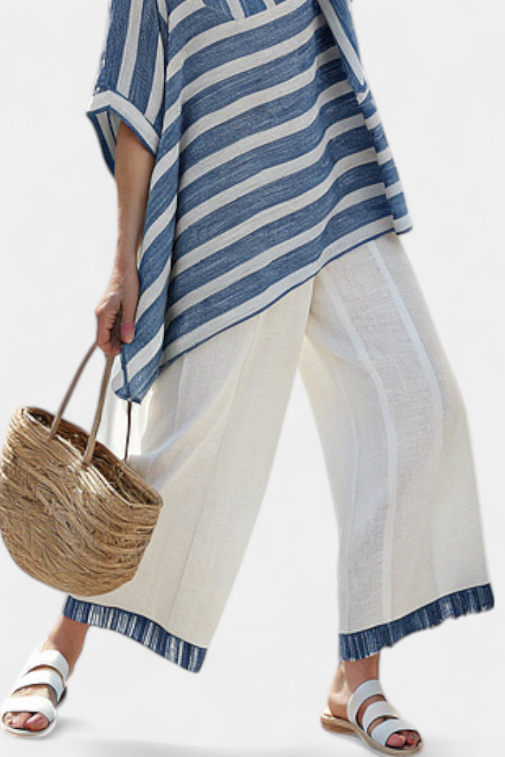 Corvielle | Blue Striped Top & Hem-Detailed Pants - view 3