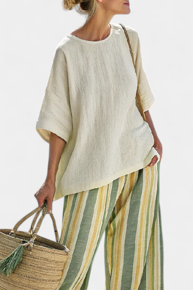 Ellowyn | Top & Striped Linen Pants - view 2