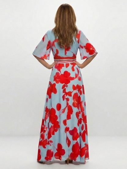 Corinne | V Neck Short Sleeve Floral Maxi Dress - view 2