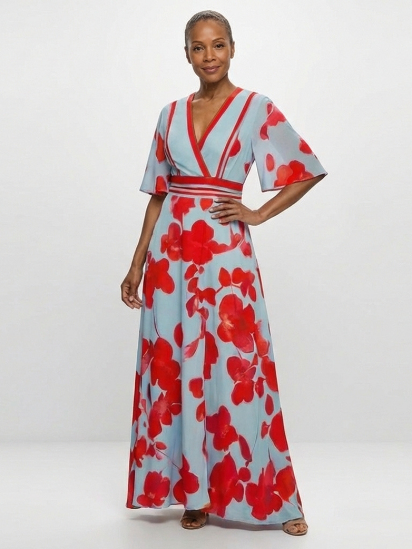Corinne | V Neck Short Sleeve Floral Maxi Dress - view 4