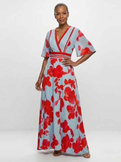 Corinne | V Neck Short Sleeve Floral Maxi Dress - view 4