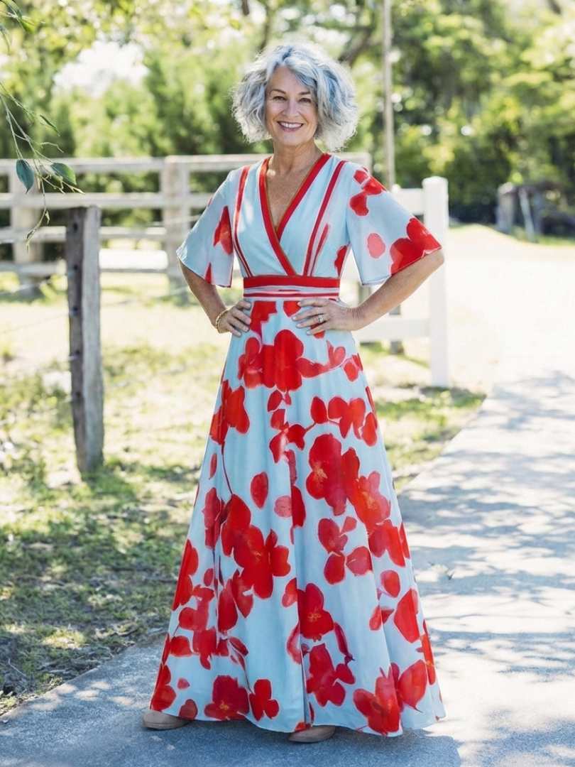 Corinne | V Neck Short Sleeve Floral Maxi Dress - view 5